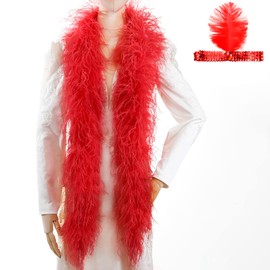 Soarer Red Ostrich Feather Boas – 2yards 3ply Long Boas for Party, DIY Production(Red)