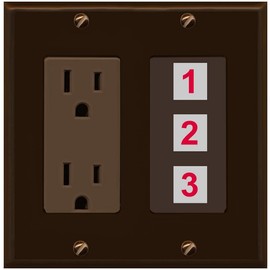 RiteAV Custom Wall Plate 3 Port, Outlet, Brown/Brown, Choose HDMI Coax 3.5mm Banana Cat5/6 Phone RCA Speaker Toslink USB