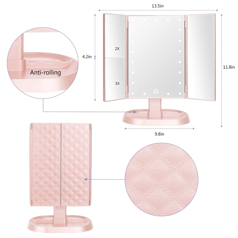deweisn Trifold Lighted Vanity Makeup Mirror with 21 LED Lights,1x/2x/3x
