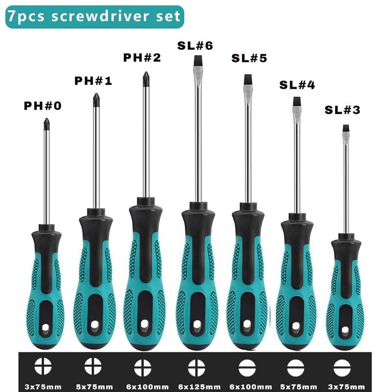 7pcs Screwdriver Set-Heavy Duty Chrome Vanadium Steel Made,Non-Slip Softy Handle,Magnetic