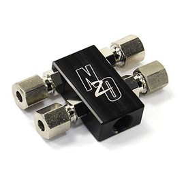 Nitrous Outlet Compact 1 In 4 Out Distribution Block with compression fittings. (1/8" NPT inlets and 5/16-24 Exits ports)