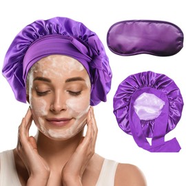 Satin Hair Cap for Women, Double Sided Silk Hood for Sleeping, Sleep Cap, Hair Protect for Curls, Sleep Cap for Long Hair, Silk Bonnet Sleep Cap for Curls, Sleep Cap for Long Hair, Purple