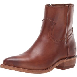 Frye Billy Inside Zip Booties for Women Crafted from Antiqued Pull-Up Leather with Wellington Stitchwork and Piping, Brass Hardware, and Inside Zipper – 5 ¾” Shaft Height, Caramel - 8.5M