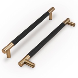 COTYKILEY 10 Pack 7 Inch(177mm) Matte Black and Champagne Bronze Knurled Cabinet Handles Knurled Kitchen Cabinet Pulls Cabinet Door Handles Kitchen Cabinet Hardware Cupboard Drawer Pulls