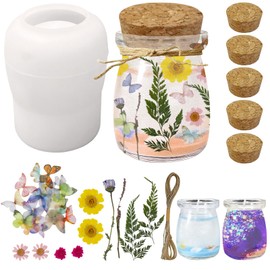 Jar Resin Molds Set,DIY Silicone Molds for Jars with 5pcs Cork Lids,Colorful Butterfly,Dry Flower and Decor Rope,Storage Bottle and Flower Pot Making