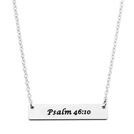 Beeshion Christian Bar Necklace Stainless Steel Bible Verse Prayer Charm Necklace Faith Religious Jewelry for Her (Psalm 46:10)