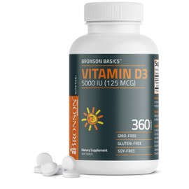 Bronson Vitamin D3 5000iu (125mcg) 1 Year Supply for Healthy Muscle Function and Immune Support, Non-GMO, 360 Tablets