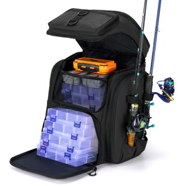 Virylon Fishing Tackle Backpack with Rod Holders, 41L Large Water-Resistant Fishing Bag with 18 Pockets - Storing Fishing Gear & Equipment, Gifts for Men/Women/Husband/Father