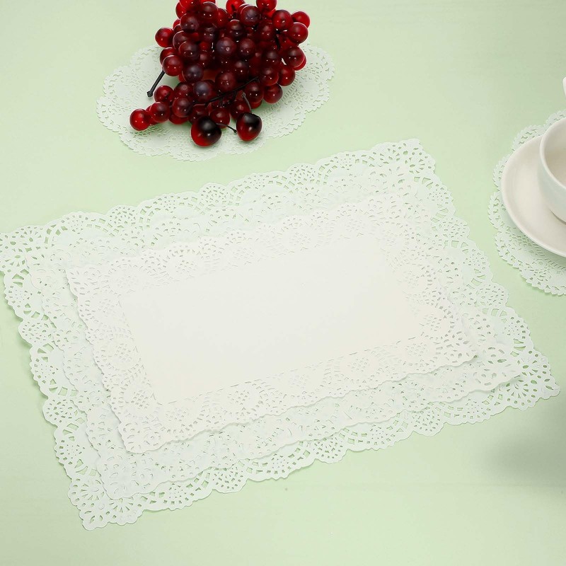 YELARXI Paper Doilies, 15.7 Inch White Lace Doilies Rectangle Disposable