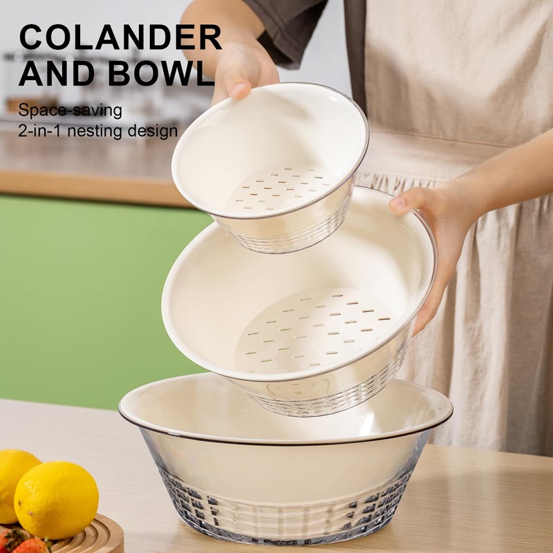 Shock-Resistant Plastic Colander for Kitchen Set of 6, 2 in