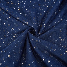 letsinstyle 55.1" x 4 Yards Navy Blue Glitter Tulle Fabric, Golden Star Moon Sequin Tulle, Shimmer Decorative Gauze for DIY Tutu Dress Table Skirt Crafts Sheer Wedding