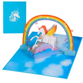 3D Greeting Cards,Unicorn Pop up Card with Rainbow and Blue Sky,Birthday Card,Graduation Card,Congratulation Card,Folded Card with Envelope