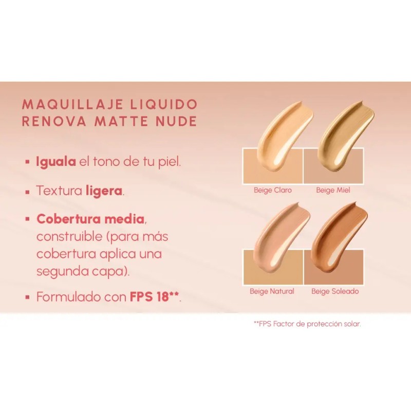 Maquillaje Liquido Matte Nude Vitamina C Fps18 Renova
