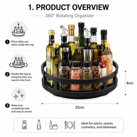 360° Rotating Countertop Organizer for Kitchen Storage – Space-Saving Metal Turntable for Spices, Condiments & Cosmetics