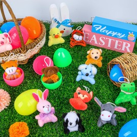 Sofier Plastic Easter Eggs with Animal Toys 12pcs Filled Easter Eggs 3.4" Easter Basket Stuffers Easter Egg Fillers Kids Classroom Gift Exchange Party Favors