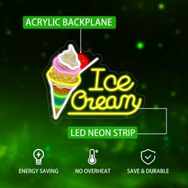 Ice Cream Neon Sign for Wall Decor, Ice Cream Led Signs, Dimmable USB Powered Neon Light Sign for Home, Business, Shop, Bar Pub, Store