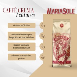 MariaSole Caffè Crema 500 g in High-Quality Coffee Tin - Traditional Roasting in Sicily Over Wood Fire Handmade - Premium Coffee Beans for Fully Automatic and Portafilter