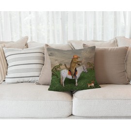 The Cat Cowboy on a Horse Grazes a Herd of Dragons on The farm Decorative Throw Pillow Cover Case Cushion Home Living Room Bed Sofa Car Cotton Linen Square 18 x 18 Inches