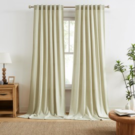 RAIN CITY Color Linen Beige Curtains 108 Inches Long 9 ft Length for Living Room Farmhouse, Semi Sheer Curtain Panels Light Filtering Neutral Earth Style Back Tab Pocket 50 Wide