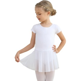 MdnMd Toddler Girls Dance Ballet Leotard with Tutu Skirt Outfit Dress (White, Age 4-6 / 4t,5t)