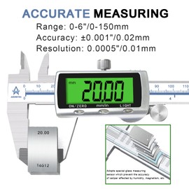 ACEMETER Digital Vernier Calliper with Backlight 150 mm / 6 Inch with Large LCD Precision Thrust Gauges Depth Gauge Stainless Steel Analogue IP54 Waterproof for Indoor Outdoor Steps Brass