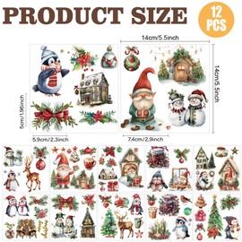 arricraft 12 Sheets Christmas Rub on Transfers for Crafts and Furniture, Santa Claus Penguin Elk Snowman Rub on Transfer Stickers PVC Rub on Decal for DIY Home Window Wood Decor, 14x14cm