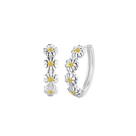 LEXLUNE Daisy Flower Earrings For Women, Birth Flower Birthstone Hoop Earrings For Daughter Mother Mom, Sterling S925 Silver, I Think Of You Every Daisy, Sterling Silver, Citrine