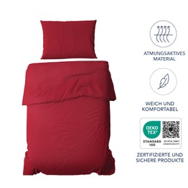 Dreamzie Bed Linen Set 135 x 200 cm with 1 Pillowcase 80 x 80 cm, Burgundy Red – Duvet Cover 135 x 200 cm Single Bed Made of 100% Microfibre – Oeko Tex-Certified No Chemicals