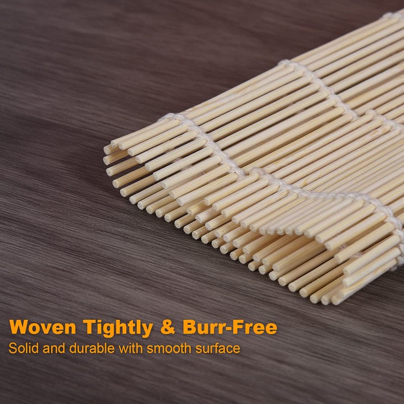 3 Sheets Sushi Mat, 9.5x9.5 Inch Natural Bamboo Sushi Rolling