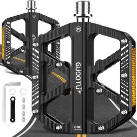 GUOOTU German Professional Bicycle Pedals, CNC Aluminium MTB Pedals, Lightweight, 3 Sealed Bearings, Non-Slip for Mountain Bike, City Bike, Road Bike, BMX, E-Bike (Black)