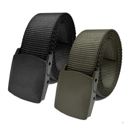 Men's Adjustable High Strength Nylon Utility Belt with Heavy Duty Plastic Cam Buckle Medium 2 Pack Black and Olive