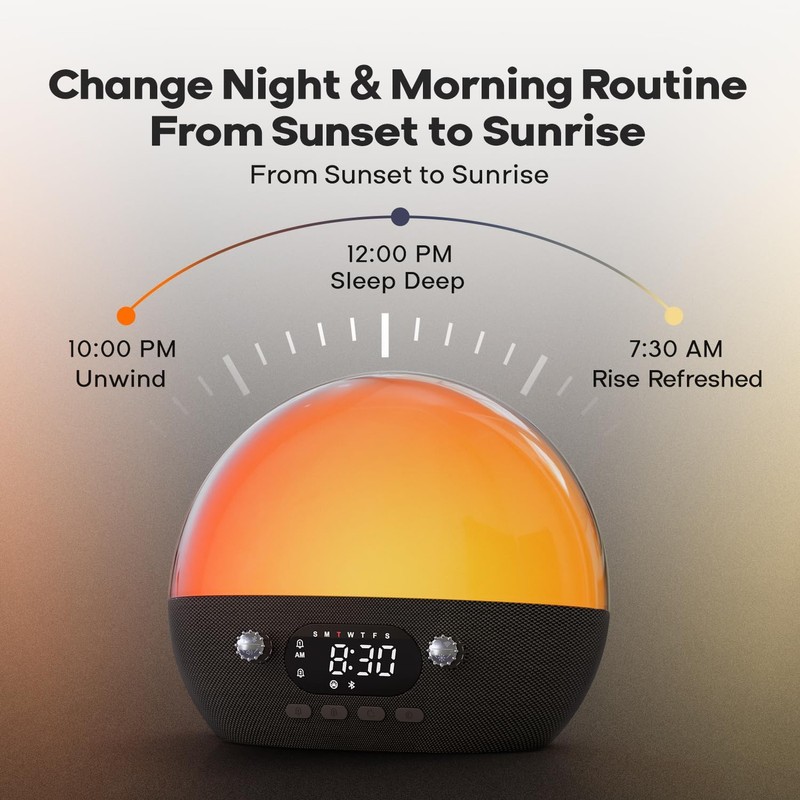 Dekala RestOnn Sunrise Alarm Clock Sunset Sound Machine 7-Day Programmable