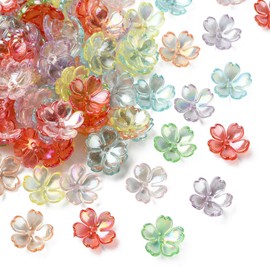 LiQunSweet 300 pcs Random Colors Acrylic Bright Cherry Blossom Beads End Caps Spring Flower Floral Spacer Beads for Jewelry Making DIY Earring Bracelet Keychain