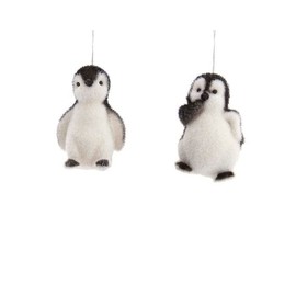 Kurt Adler Flocked Penguin Ornaments, 2 Assorted