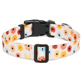 Suredoo Adjustable Dog Collar with Patterns, Ultra Comfy Soft Nylon Breathable Pet Collar for Small Medium Large Dogs (L, Floral Daisy)