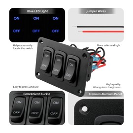 ULITECO Rocker Switch Panel, 3 Gang Toggle Switch Panel 12V, Wateroproof 5Pins Boat On-Off Switch, Automotive Replacement Toggle Switches, Marine Light Switch for Marine Boats ATVs Trailers 1PCS