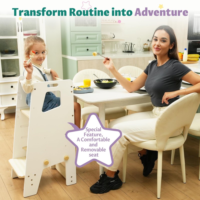 GroowingMind® Toddler Tower with Seat – 2-in-1 Montessori Standing Tower