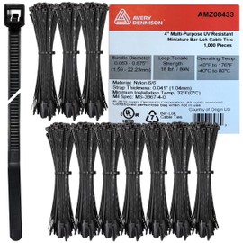 Bar Lok 4” Zip Ties – 1000 Pieces, Black – Made in America – Weather, UV & Impact Resistant Plastic Cable Ties for Binding Bundling & Organizing Wire Cable & More – Indoor & Outdoor (4", 1000ct)