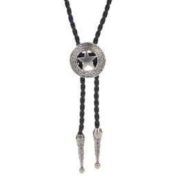 COOLLA Bolo tie- Handmade Star Western Cowboy Black Vintage Turquoise Pendant for Women,Men (Silver)