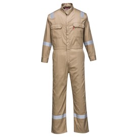 Portwest FR94 Men's Hi Vis FR Coveralls - Bizflame 88/12 Reflective Flame Resistant Safety Workwear Coveralls Khaki, Large