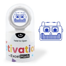 ExcelMark Teacher Stamps for Classroom – Choose from 5 Colors (Robot Smiley Face)