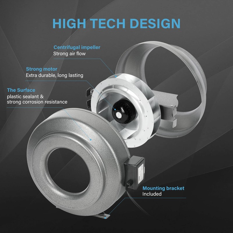 iPower 10 Inch 318 CFM Inline Duct Ventilation Fan Combo,