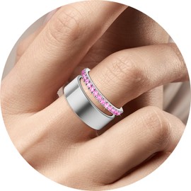 Hexasider 14K Gold Plated Ring Stack for Oura Ring Gen 4/Gen 3, Pink Cubic Zirconia Simulated Diamond Oura Stackable Rings for Women