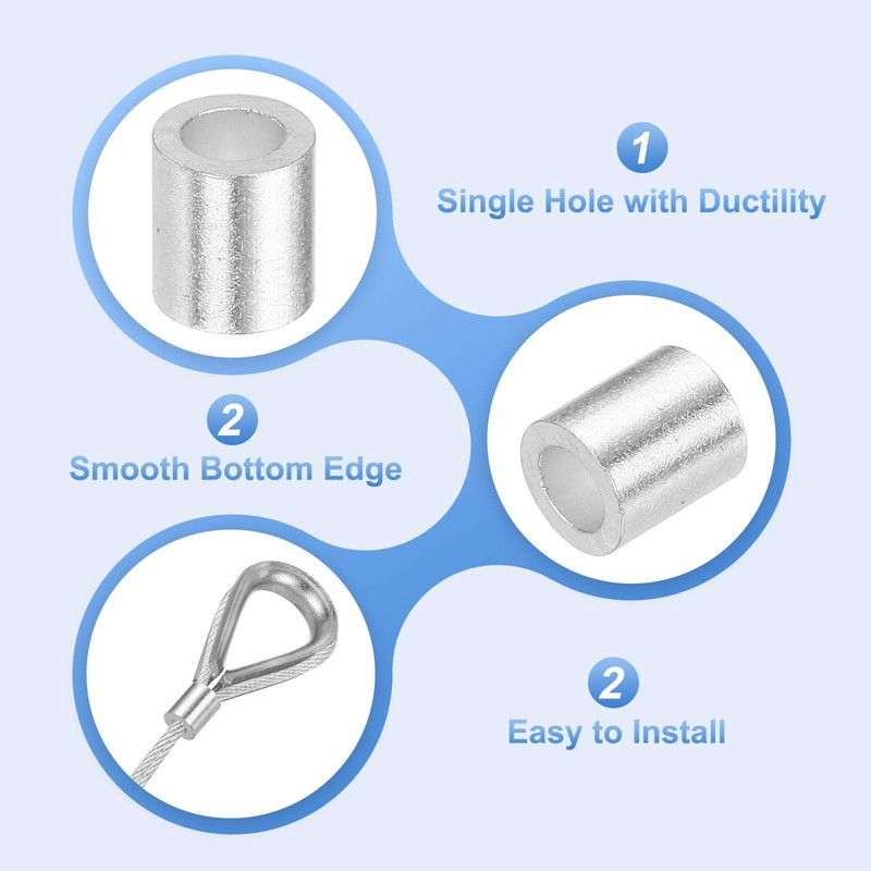 MECCANIXITY Aluminum Wire Rope Stop Sleeve 3/16"(4mm) Crimping Loop Sleeve