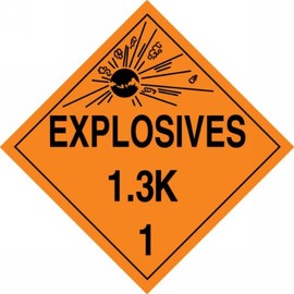 Accuform MPL125CT10 PF-Cardstock Hazard Class 1/Division 3K DOT Placard, Legend "Explosives 1.3K 1" with Graphic, 10-3/4" Width x 10-3/4" Length, Black on Orange (Pack of 10)
