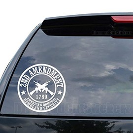 DiamondCutStickerz 2ND Amendment PRO Gun Homeland Security Decal Sticker Car Truck Motorcycle Window Bumper Laptop Wall Decor - Size (07 inch / 18 cm Tall) - Color (Gloss White)