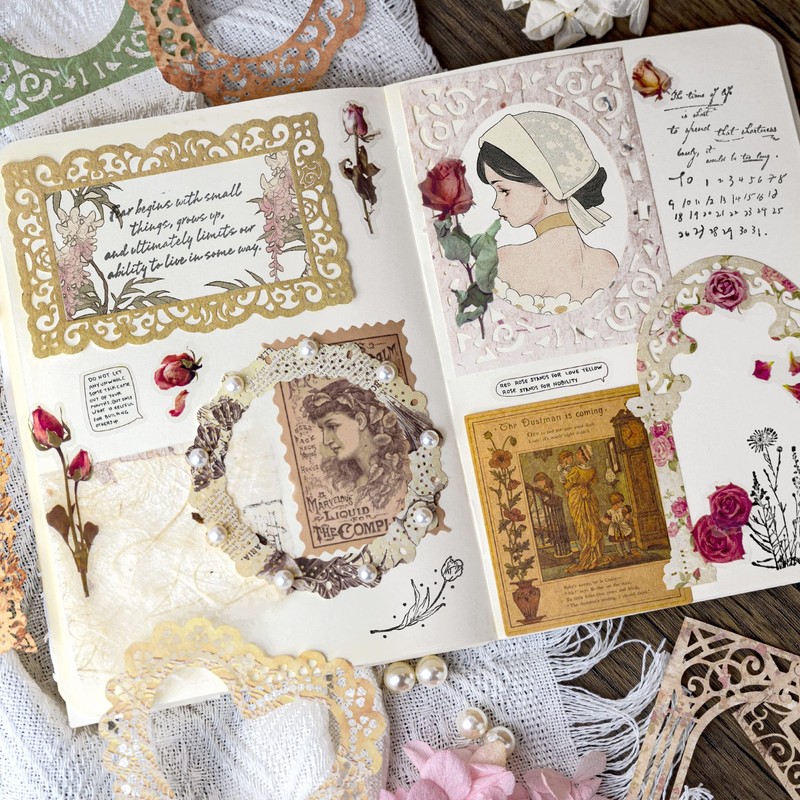 6 パック紙レース カット アウト ビンテージ レース紙フレーム装飾紙ダイカット紙ボーダー パターン印刷紙レース Doily のスクラップブッキングのジャーナリングカードメイキング・クラフト (Dream)