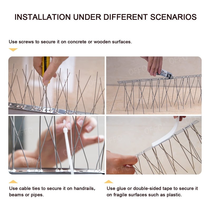 OFFO Bird Spikes with Stainless Steel Base, Durable Bird Spikes