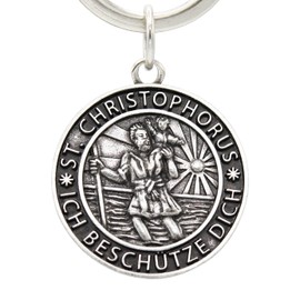 Angels-welcome St Christopher Silver Plated Keyring Holy Protection Patron for Drivers & Travellers Gift Companion Lucky Charm, silver