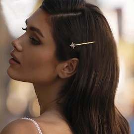Inilbran Boho Crystal Star Hairpin Clip Sparkly CZ Northstar Hair Clip Gold Rhinestone Hair Clip Hair Pin Decorative Bobby Pins CZ Star Head Clip Shine Bride Hair Accessories (Small)